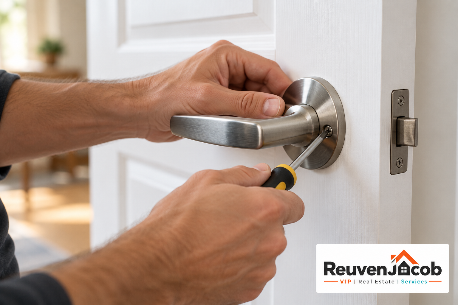 Tightening a loose door handle in a rental apartment