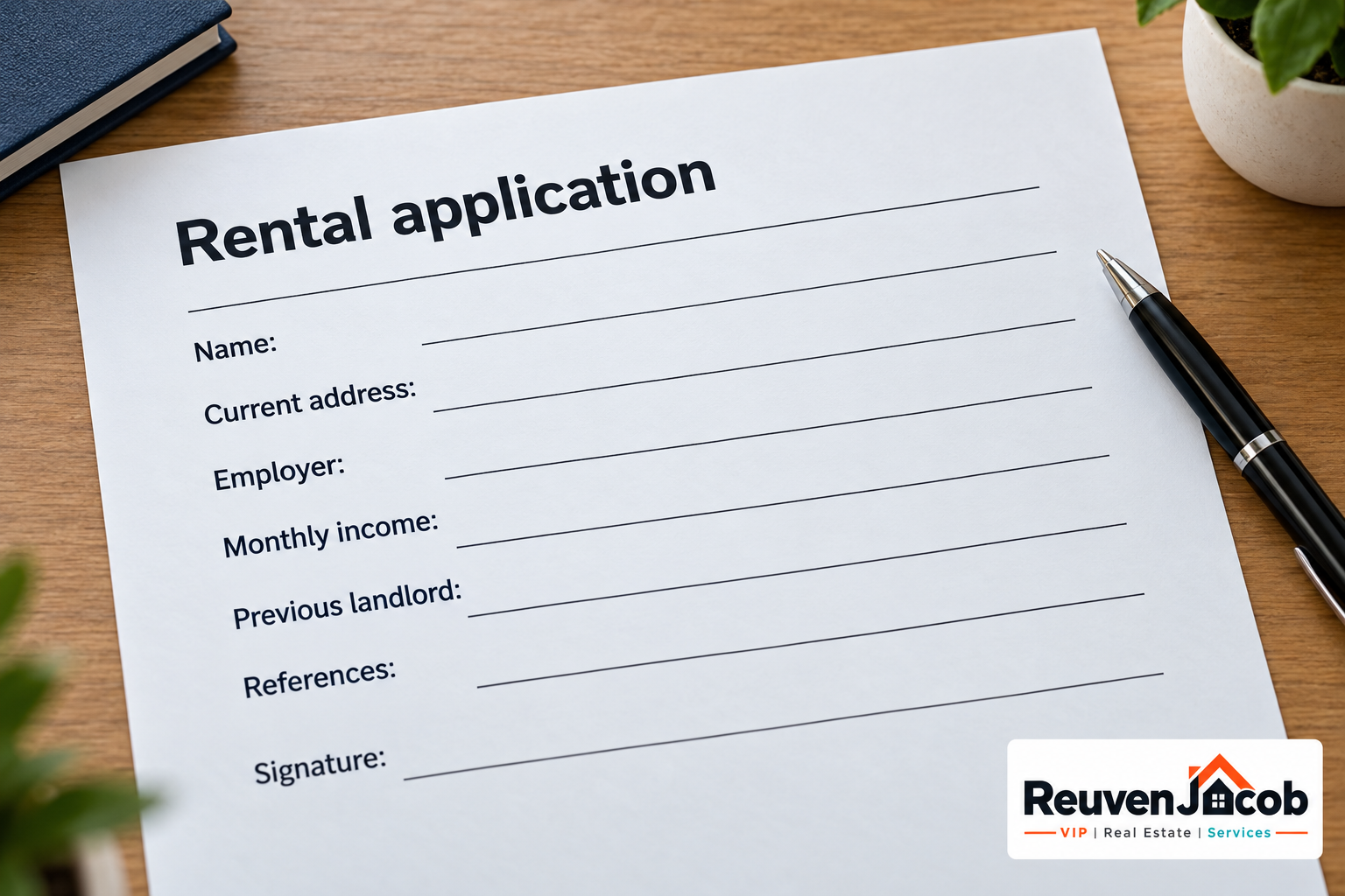 Blank rental application form for an apartment rental