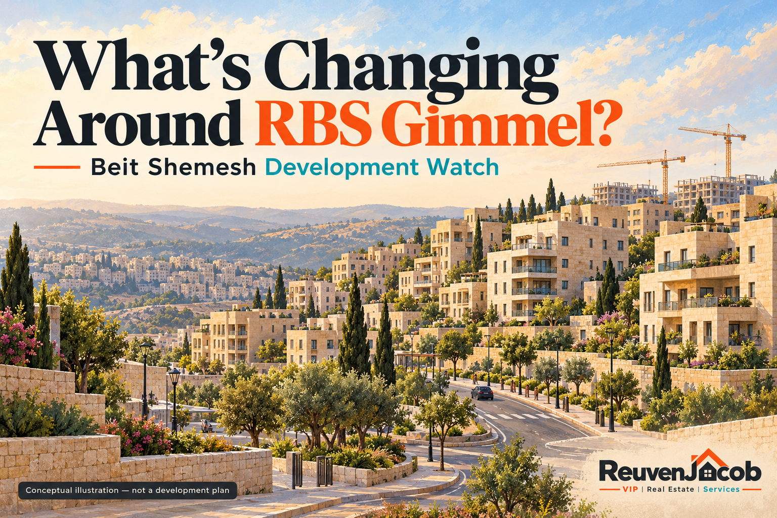 Illustration of cranes and new apartment construction near RBS Gimmel.